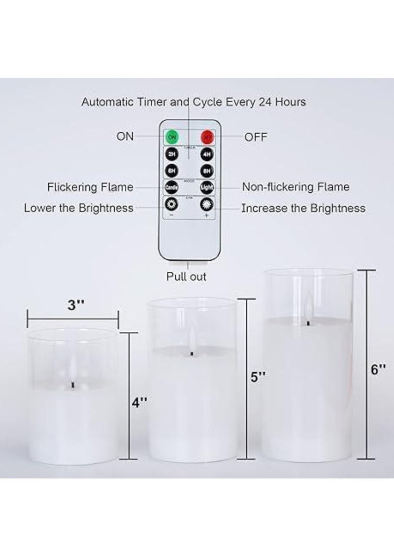 JAJEEK Set of 3 Glass Flameless Candles with Timer & Remote Control – Flickering LED Pillar Candle, Battery Powered, Ideal for Holiday, Confessions, Restaurant & Home Decoration - Image 2