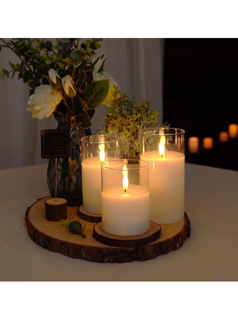 JAJEEK Set of 3 Glass Flameless Candles with Timer & Remote Control – Flickering LED Pillar Candle, Battery Powered, Ideal for Holiday, Confessions, Restaurant & Home Decoration - Image 5