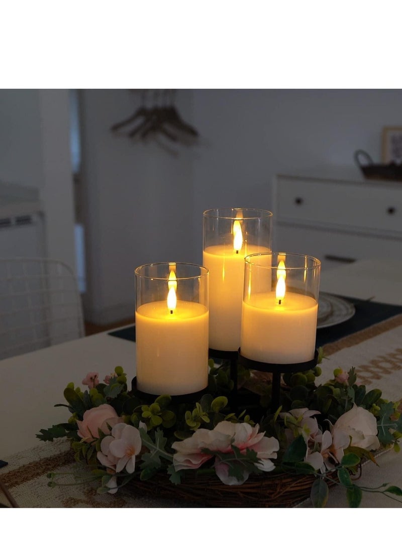 JAJEEK Set of 3 Glass Flameless Candles with Timer & Remote Control – Flickering LED Pillar Candle, Battery Powered, Ideal for Holiday, Confessions, Restaurant & Home Decoration - Image 3