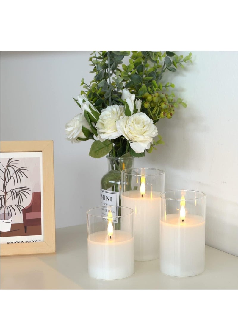 JAJEEK Set of 3 Glass Flameless Candles with Timer & Remote Control – Flickering LED Pillar Candle, Battery Powered, Ideal for Holiday, Confessions, Restaurant & Home Decoration - Image 4