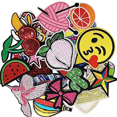 Dandan DIY 25pcs Assorted Kid Sew OnIron On Patch Applique Clothes Dress Plant Hat Jeans Sewing Flowers Applique DIY Accessory
