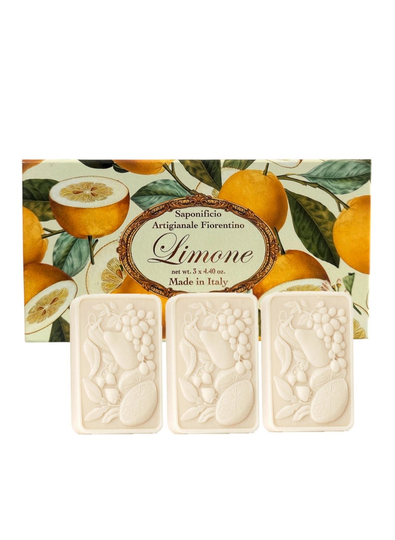 SAPONIFICIO ARTIGIANALE FIORENTINO Lemon Scent Soap Set (3 x 125g) - Image 1