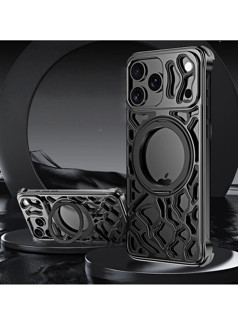 general case for iPhone 17 Pro Max, Skeletonised metal swivel stand case, Strong magnetic suction anti-slip 360° swivel MagSafe Compatible