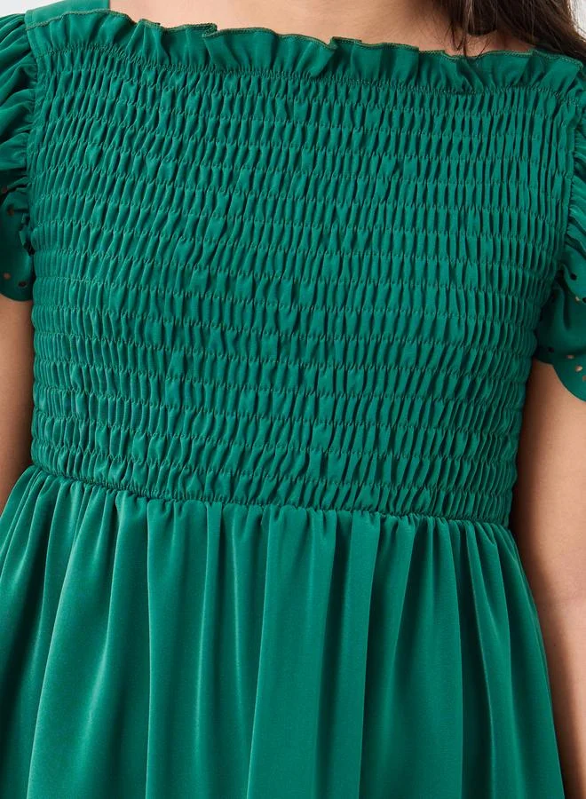 Styli Styli Laser Cut Detail Smocked Tiered Dress