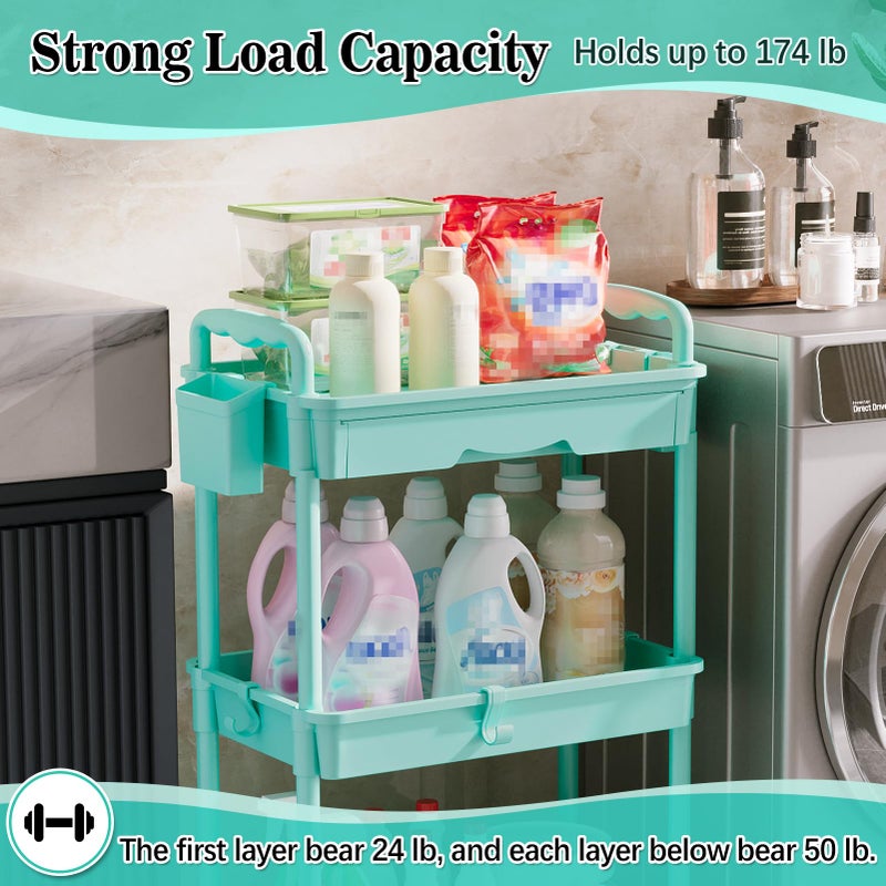 SUNALLY 3-Tier Rolling Cart with Drawer & Lockable Wheels, Bathroom Storage Organizer Multifunctional Rolling Storage Cart for Bathroom, Kitchen, Office, Craft, Makeup, Baby Essentials, Blue - Image 5