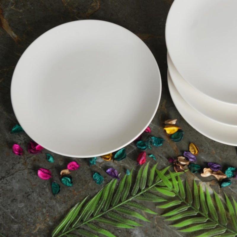 Caffeine Ceramic Handmade Stoneware Plain White Quarter Plate 8Set of 4 Dishwasher Microwave Safe - Image 1