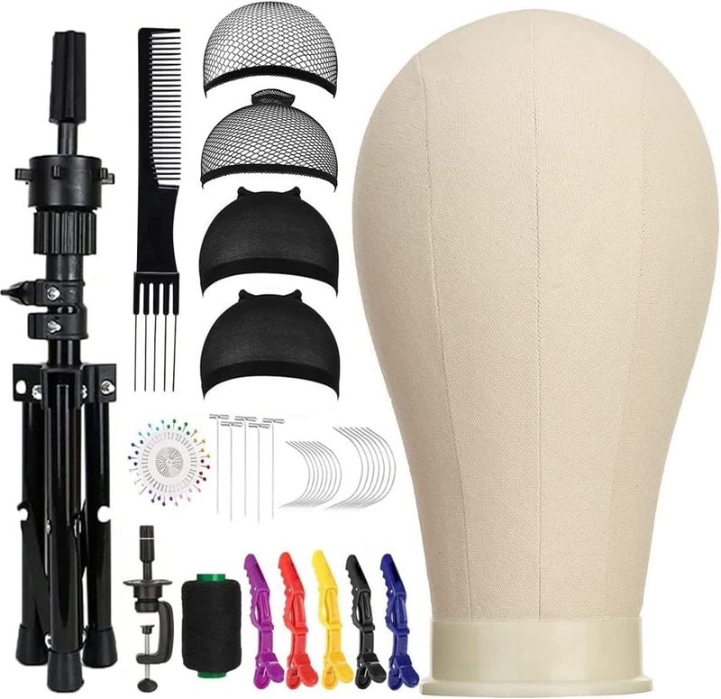 SZCY LLC SZCY LLC 23 Inch Canvas Block Mannequin Head for Wigs Making Display with Wig Caps T Pins C Bristle Brush 