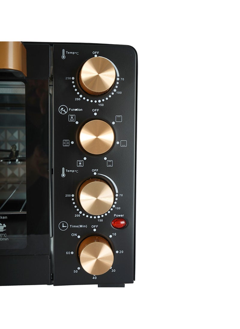 AFRA Electric Oven Toaster, 45L, 2800w Convection Rotisserie & Oven Lamp, 4 Knobs Tray, Rack, Handle, 7-Functions control, Adjustable Thermostat 70 to 250C, AF-4517OTBK, 2-Year Warranty