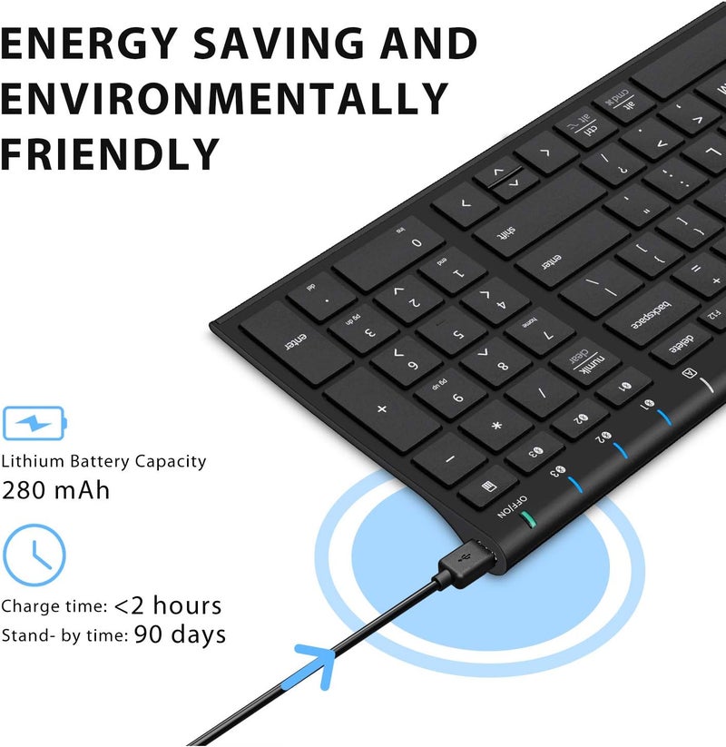 iClever BK10 Bluetooth Keyboard, Universal Bluetooth 5.1 Wireless Keyboard with Number Pad, Ergonomic Design, Multi-Device Compatibility, Stable Connection for Mac, iPad, iPhone, Android, Windows - Image 4