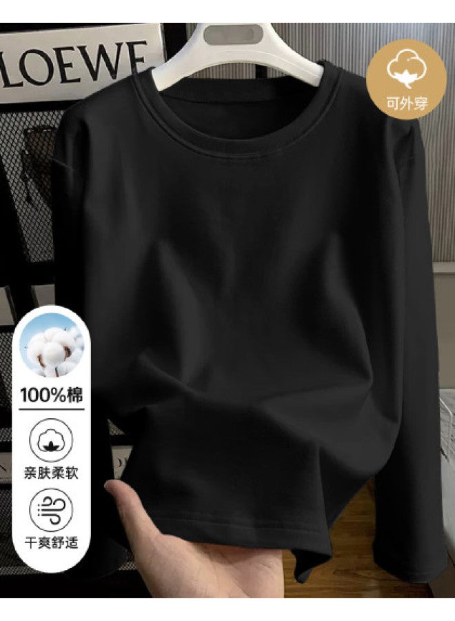 LANG SHA Loose Fit Plus Size Women'S Long Sleeve Round Neck T-Shirt Solid Color Basic Tee Women - Image 1