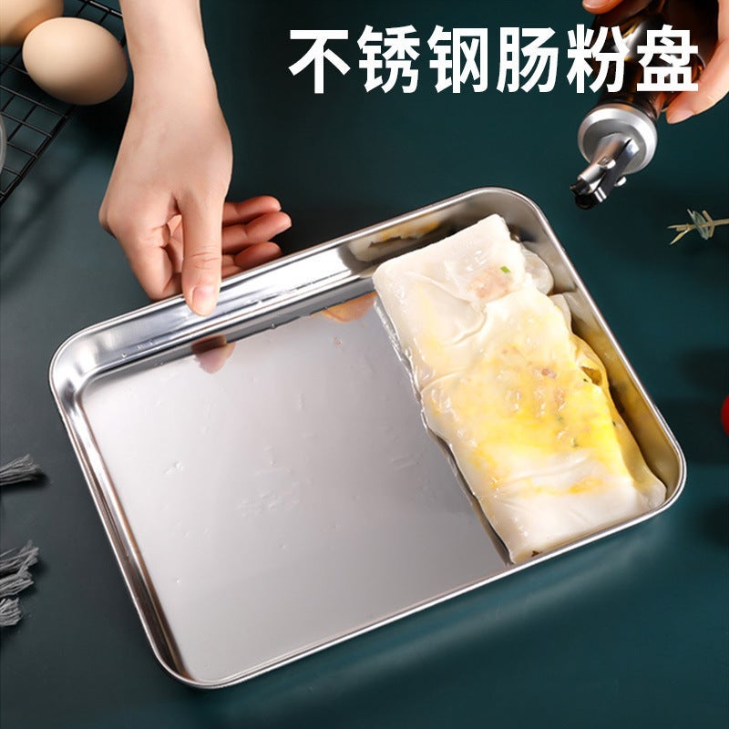 Stainless Steel Plate Rectangular Flat Bottom Barbecue Tray Restaurant Spare Plate Rice Bowel Steaming Plate - Image 2