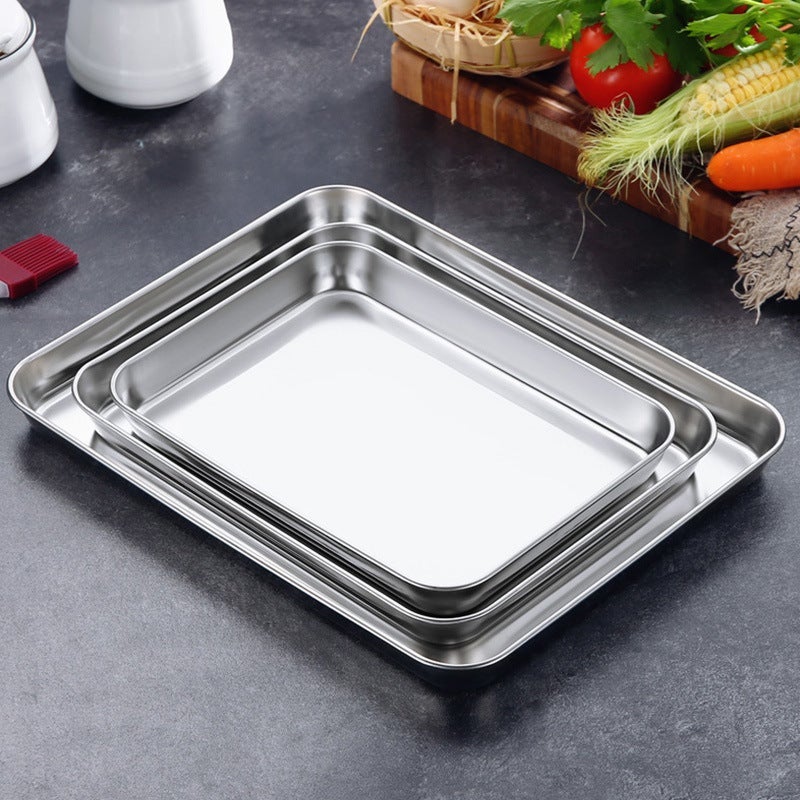 Stainless Steel Plate Rectangular Flat Bottom Barbecue Tray Restaurant Spare Plate Rice Bowel Steaming Plate - Image 4