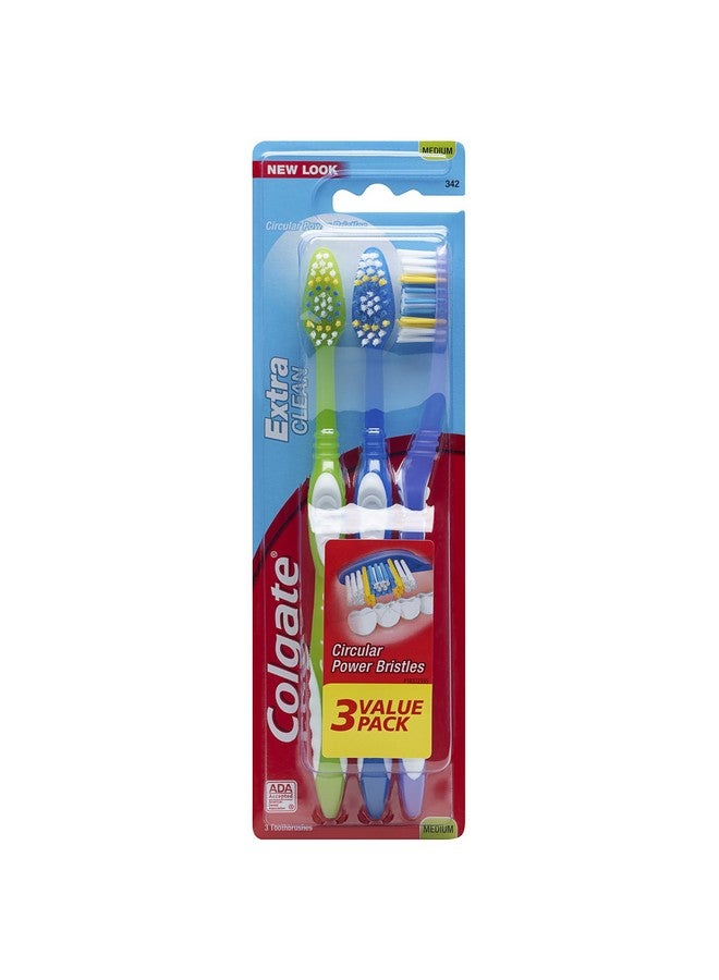 كولجيت فرشاة أسنان كولجيت إكسترا كلين كاملة الرأس، متوسطة - 3 قطع (عبوة من قطعة واحدة) - Image 1