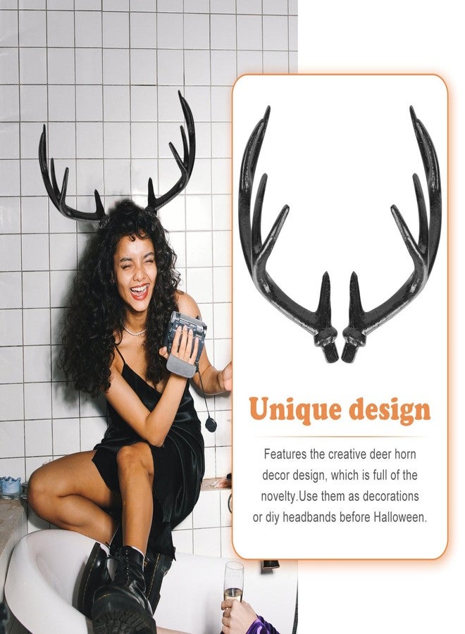 Sewroro 1pair Simulation Plastic Artificial Deer Antlers Branch Fake Reindeer Antlers Headband Cosplay Headdress DIY Ornament Black - Image 5