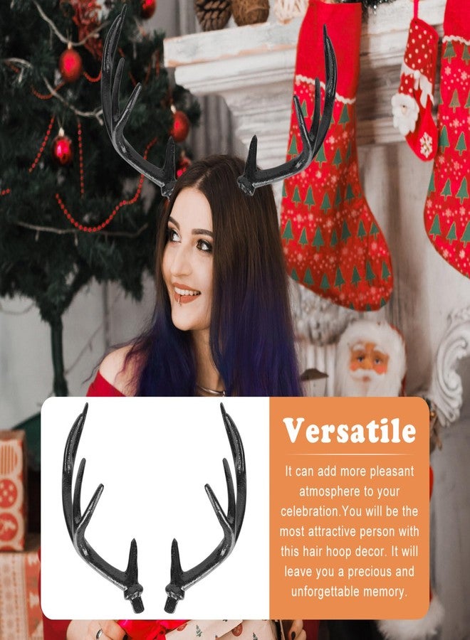 Sewroro 1pair Simulation Plastic Artificial Deer Antlers Branch Fake Reindeer Antlers Headband Cosplay Headdress DIY Ornament Black - Image 2