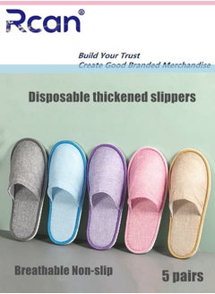 Rcan 5 Pairs Disposable Adult Guests Slippers, Closed Toe Bulk for Shoeless Home Multicolor Cotton Slipper for Indoor Hotel SPA Travel  - Image 1