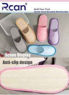 Rcan 5 Pairs Disposable Adult Guests Slippers, Closed Toe Bulk for Shoeless Home Multicolor Cotton Slipper for Indoor Hotel SPA Travel  - Image 3