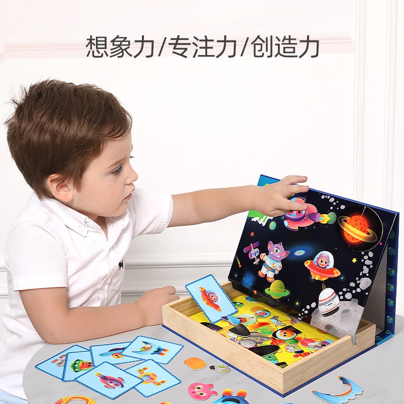 Wooden Balls Kidsren'S Wooden Puzzle Magnetic Animal Drawing Board Educational Learning Toy Puzzle Magnetic Puzzle - Image 4