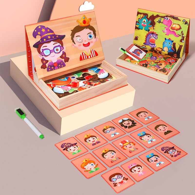 Wooden Balls Kidsren'S Wooden Puzzle Magnetic Animal Drawing Board Educational Learning Toy Puzzle Magnetic Puzzle - Image 3