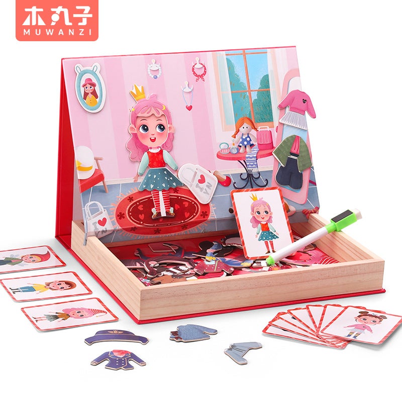 Wooden Balls Kidsren'S Wooden Puzzle Magnetic Animal Drawing Board Educational Learning Toy Puzzle Magnetic Puzzle - Image 2