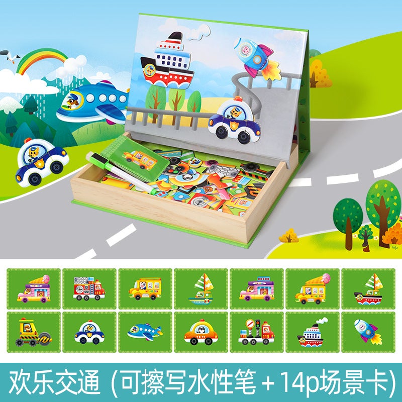 Wooden Balls Kidsren'S Wooden Puzzle Magnetic Animal Drawing Board Educational Learning Toy Puzzle Magnetic Puzzle - Image 1