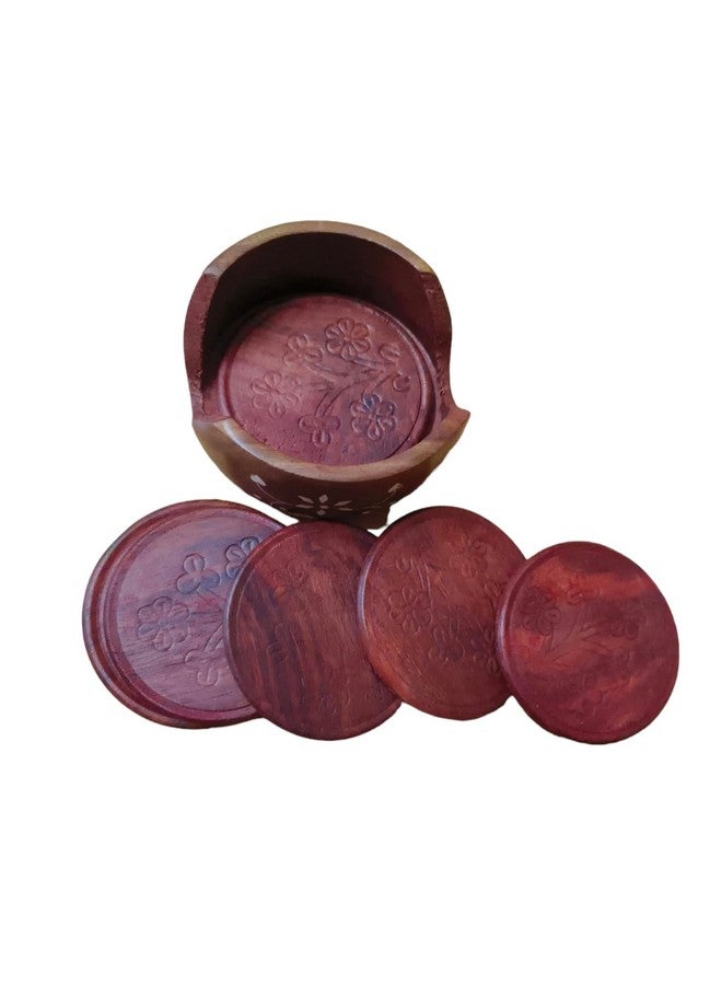 QUAMIUM QUAMIUM Coaster Lotus Shape Set of 6 Plate with Stand Dining Table Serving Office Handmade 3.5 Inch Brown  - Image 2