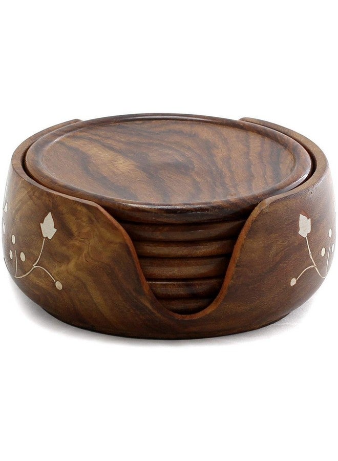 QUAMIUM QUAMIUM Coaster Lotus Shape Set of 6 Plate with Stand Dining Table Serving Office Handmade 3.5 Inch Brown  - Image 1