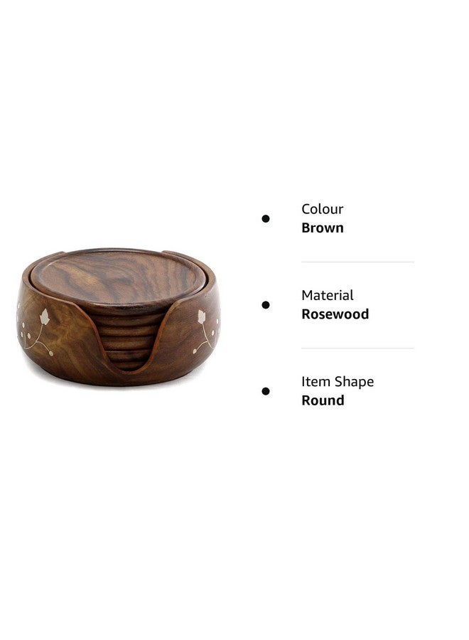 QUAMIUM QUAMIUM Coaster Lotus Shape Set of 6 Plate with Stand Dining Table Serving Office Handmade 3.5 Inch Brown  - Image 3