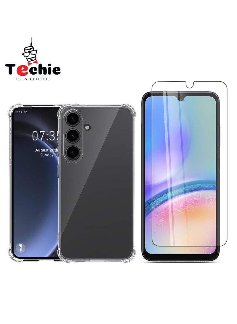 Techie مجموعة حافظة وواقي شاشة لهاتف Samsung Galaxy A05s 2 في 1 - حافظة شفافة من مادة TPU مع واقي شاشة من الزجاج المقوى عالي الدقة - Image 1