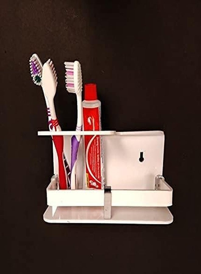 Bonsenkitchen Wall Mounted self Adhesive Acrylic Tooth Toothbrush Holder for Bathroom,Toothbrush Tumbler,Toothpaste for Bathroom Stand 8 in x (White) - Image 3