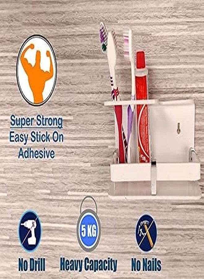 Bonsenkitchen Wall Mounted self Adhesive Acrylic Tooth Toothbrush Holder for Bathroom,Toothbrush Tumbler,Toothpaste for Bathroom Stand 8 in x (White) - Image 4