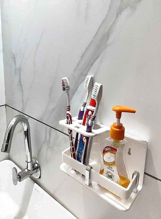 Bonsenkitchen Wall Mounted self Adhesive Acrylic Tooth Toothbrush Holder for Bathroom,Toothbrush Tumbler,Toothpaste for Bathroom Stand 8 in x (White) - Image 1