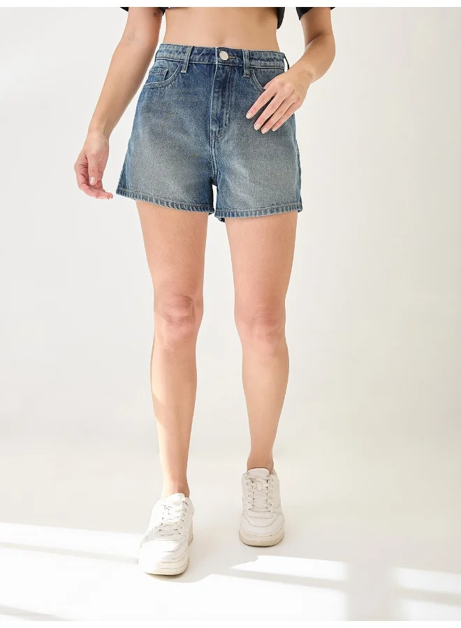 globus Globus Women Slim Fit Mid-Rise Above Knee Denim Shorts
