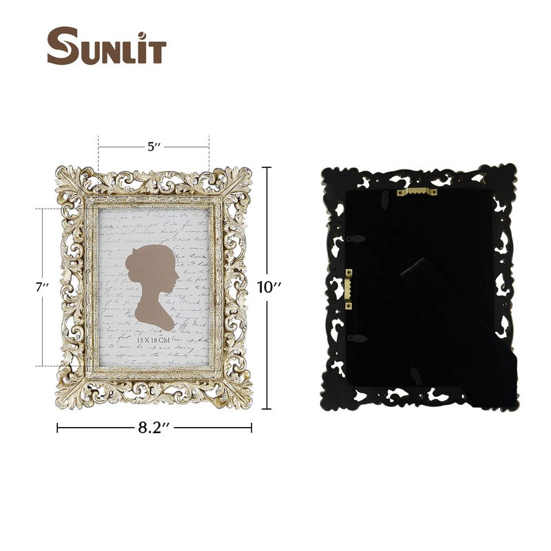 Sunlit Vintage Picture Frame 5x7 Inch  Luxury Antique Photo Frames with Glass Front  Photo Display  Tabletop Wall Hanging  Gift Ideas  Antique Gold Silver - Image 2