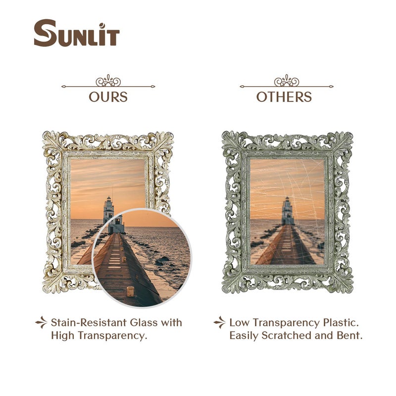 Sunlit Vintage Picture Frame 5x7 Inch  Luxury Antique Photo Frames with Glass Front  Photo Display  Tabletop Wall Hanging  Gift Ideas  Antique Gold Silver - Image 3