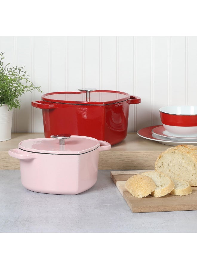 Martha stewart - Martha Stewart Heart Shaped 2-Quart Enamel Cast Iron Dutch Oven - Pink - Image 1