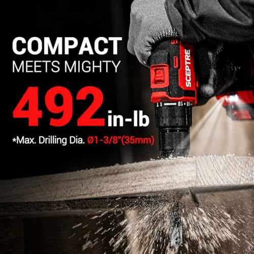 SCEPTRE 21V Cordless Impact Drill Kit, 300W Power Driver with 2×20V Batteries, 29 Accessories, Variable Speed, 3/8" Chuck, Carry Case – Compact Electric Drill for DIY, Home, and Woodworking - Image 5