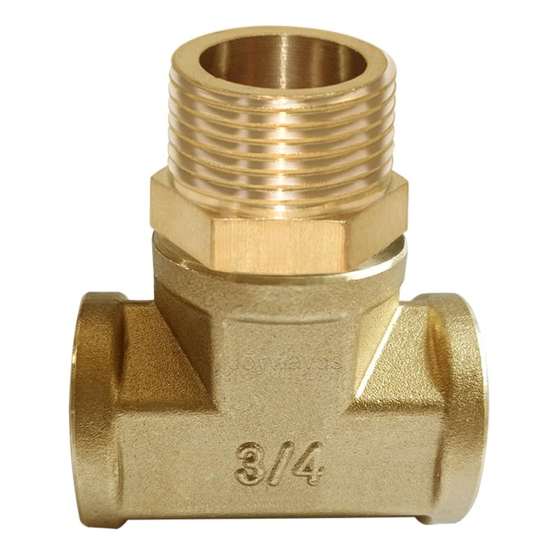 Joywayus Brass Tee Pipe Fitting Barstock 3 Way 34 NPT Female x 34 NPT Male x 34 NPT Female Hose Fitting - Image 2