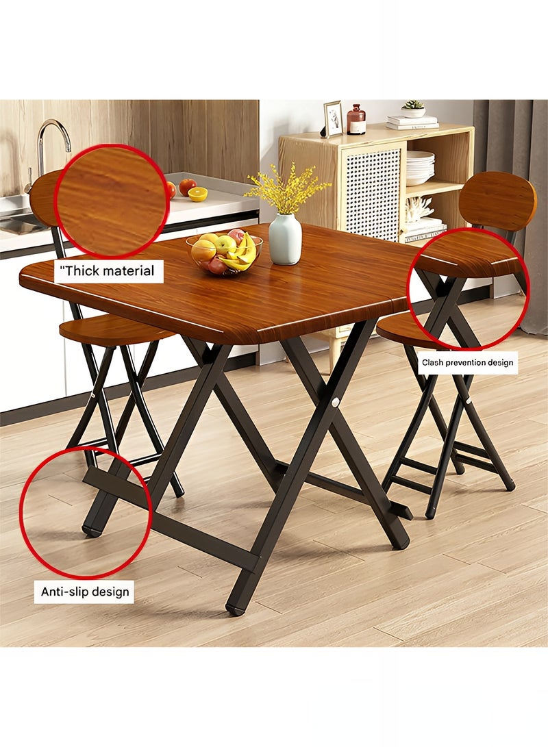 Taimi 5-Piece Folding Dining Set, Square Dining Table with 4 Chairs Elegant Design, Wooden Table 80x80x74cm with 4 Folding Chairs with Metal Frame - Brown - Image 4