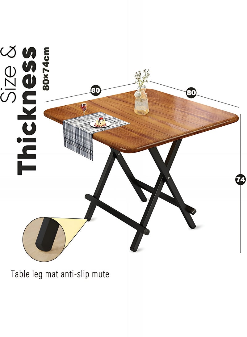 Taimi 5-Piece Folding Dining Set, Square Dining Table with 4 Chairs Elegant Design, Wooden Table 80x80x74cm with 4 Folding Chairs with Metal Frame - Brown - Image 3