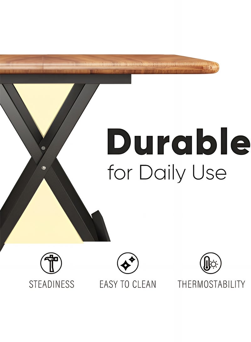 Taimi 5-Piece Folding Dining Set, Square Dining Table with 4 Chairs Elegant Design, Wooden Table 80x80x74cm with 4 Folding Chairs with Metal Frame - Brown - Image 5