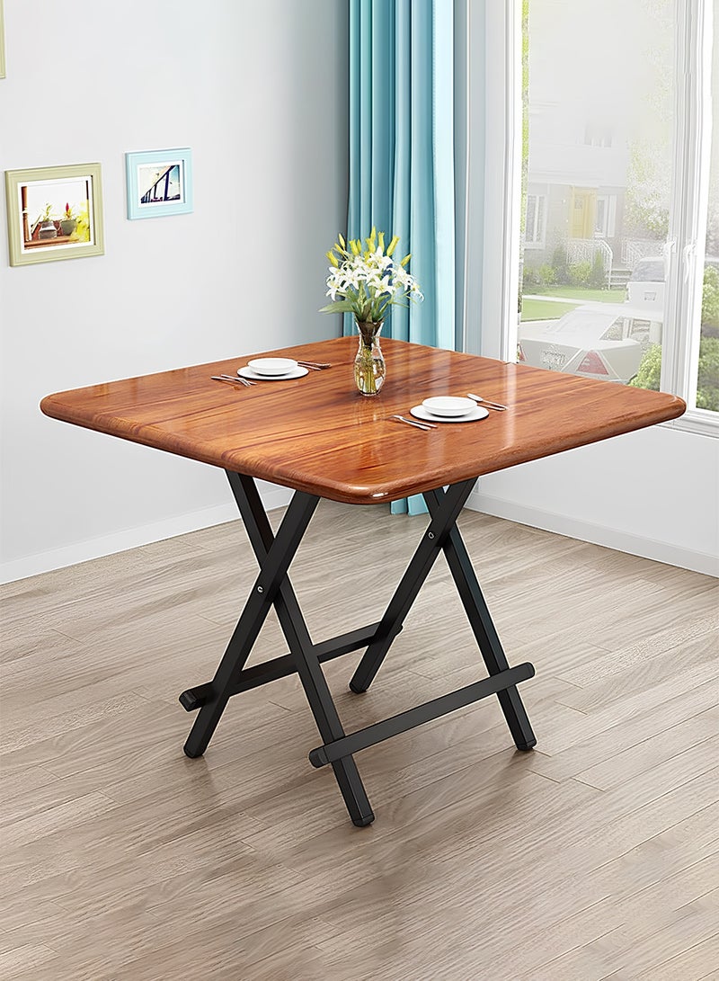 Taimi 5-Piece Folding Dining Set, Square Dining Table with 4 Chairs Elegant Design, Wooden Table 80x80x74cm with 4 Folding Chairs with Metal Frame - Brown - Image 2