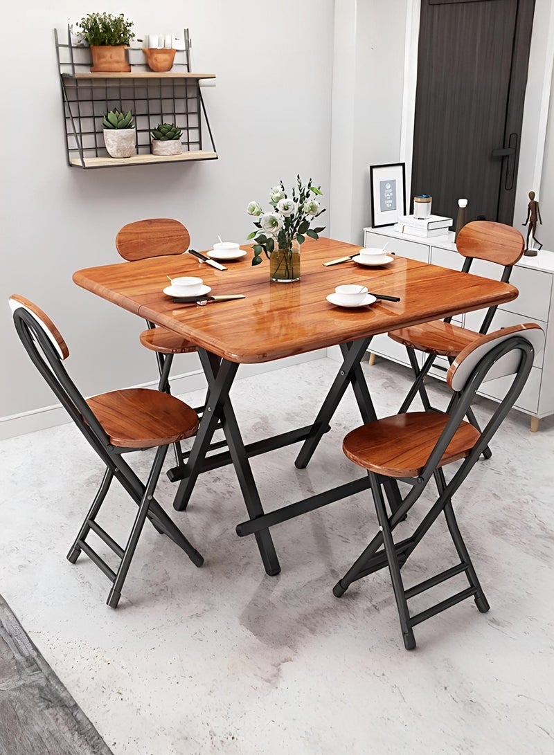 Taimi 5-Piece Folding Dining Set, Square Dining Table with 4 Chairs Elegant Design, Wooden Table 80x80x74cm with 4 Folding Chairs with Metal Frame - Brown - Image 1