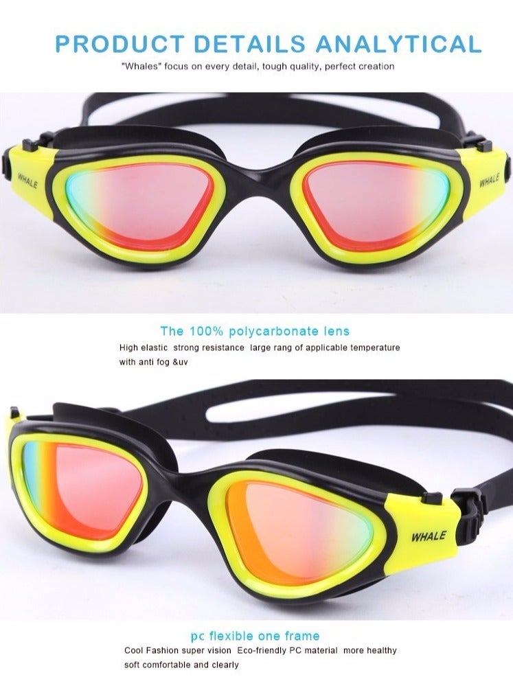 Whale Professional Adult Anti-fog UV protection Lens Men Women Swimming Goggles Waterproof Adjustable Silicone swim (Yellow) - Image 5