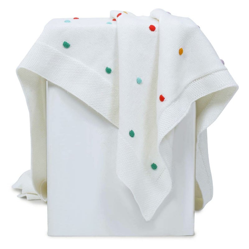 haus kinder 100 Cotton Knitted Blanket for New Born Baby Baby All Season AC Blankets Quilt Wrapper for New Born Boy Girl Size 80 cm x 100 cm 0 to 2 Years Polka Blanket White