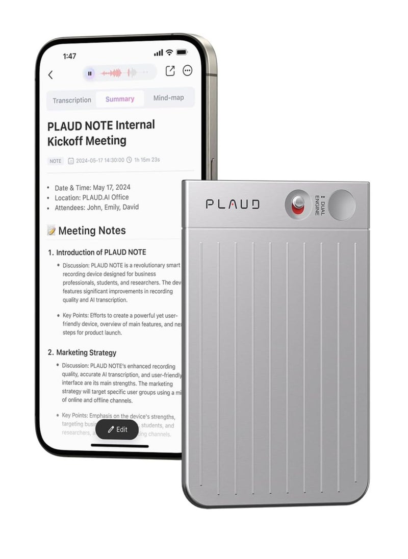PLAUD - PLAUD NOTE AI Voice Recorder with Magnetic Case Silver - Image 1
