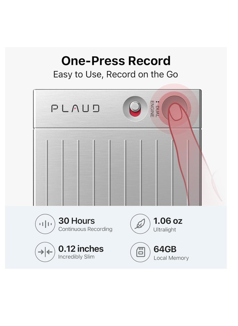 PLAUD - PLAUD NOTE AI Voice Recorder with Magnetic Case Silver - Image 1