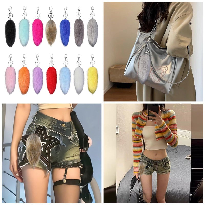 16cm Long Faux Fur Animal Tail Keychain Bag Charm Handphone Car Decoration Color 12 - Image 2