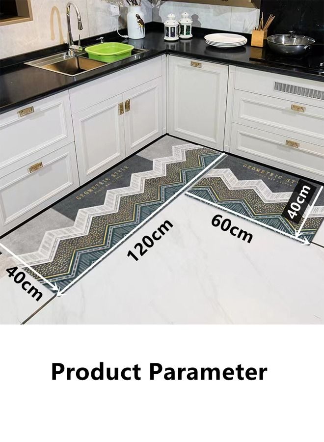 Kutis طقم سجادات مطبخ غير قابلة للانزلاق من قطعتين بتصميم هندسي تمتص الماء بسرعة 120 × 40 و 60 × 40 سم - Image 5