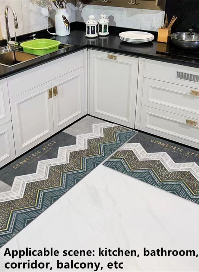 Kutis طقم سجادات مطبخ غير قابلة للانزلاق من قطعتين بتصميم هندسي تمتص الماء بسرعة 120 × 40 و 60 × 40 سم - Image 3